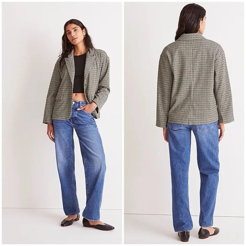 Madewell Oversized Knit Blazer in Houndstooth Size XL Lined Preppy